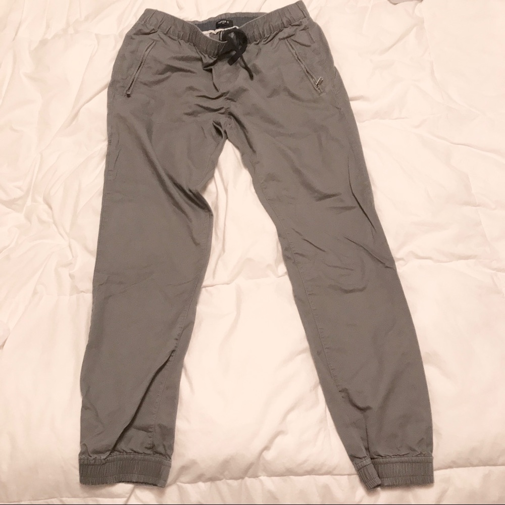 Men’s Grey Joggers Zipper Pockets Large
